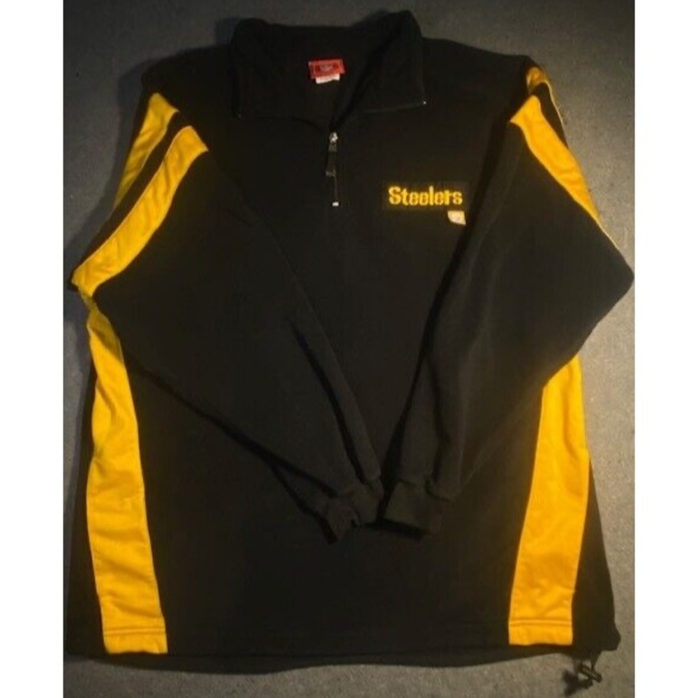 PITTSBURGH STEELERS NFL 1/4 Zip Pullover SWEATER XL‎ black & yellow RARE